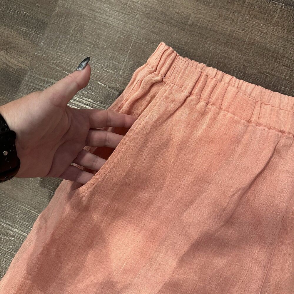 Flax Cropped Wide-Leg Linen Pants in Peach - Picture 5 of 6